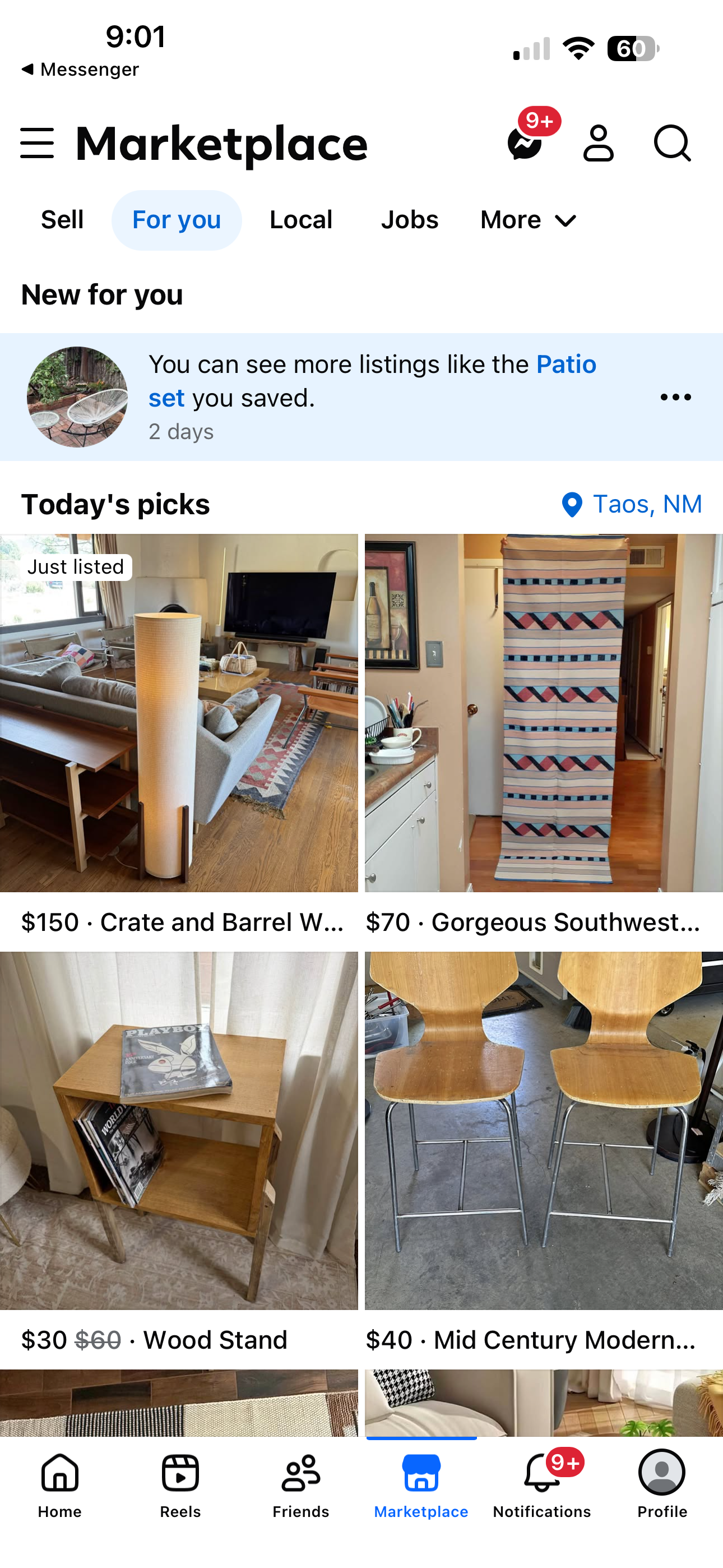 Marketplace For You feed: New for you — you can see more listings like the Patio set you saved