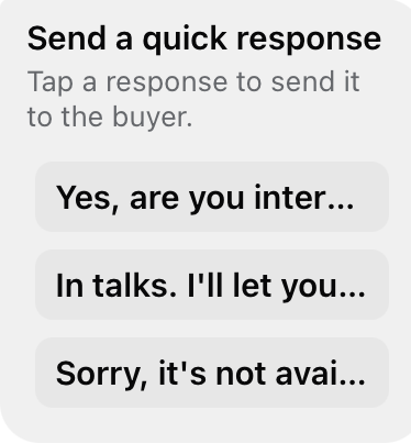 Seller quick response options for responding to inquiries